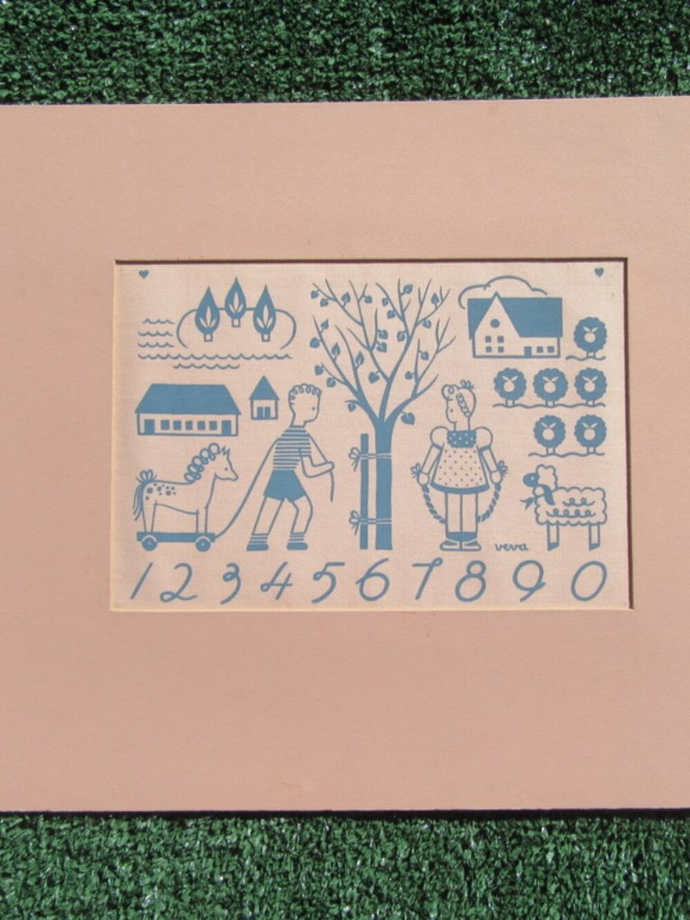 Veva Porter Children Numbers Silk Screen Matted MCM Art Print